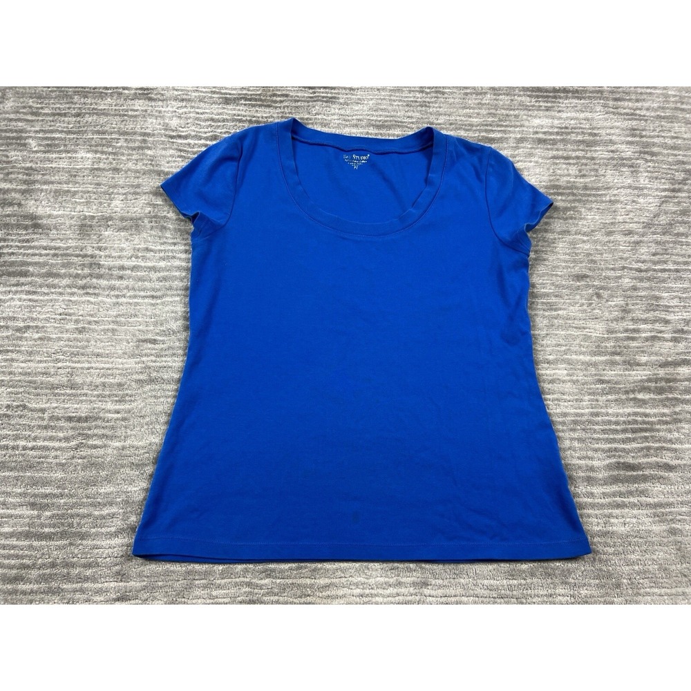 Bay Studio Top Womens Petite Large PL Blue Short Sleeve Tee‎ Shirt Pima Cotton